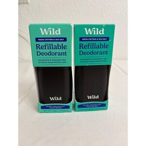 Two Wild Refillable Deodorant Fresh Cotton Sea Salt Aluminum Paraben Free 2 Pack